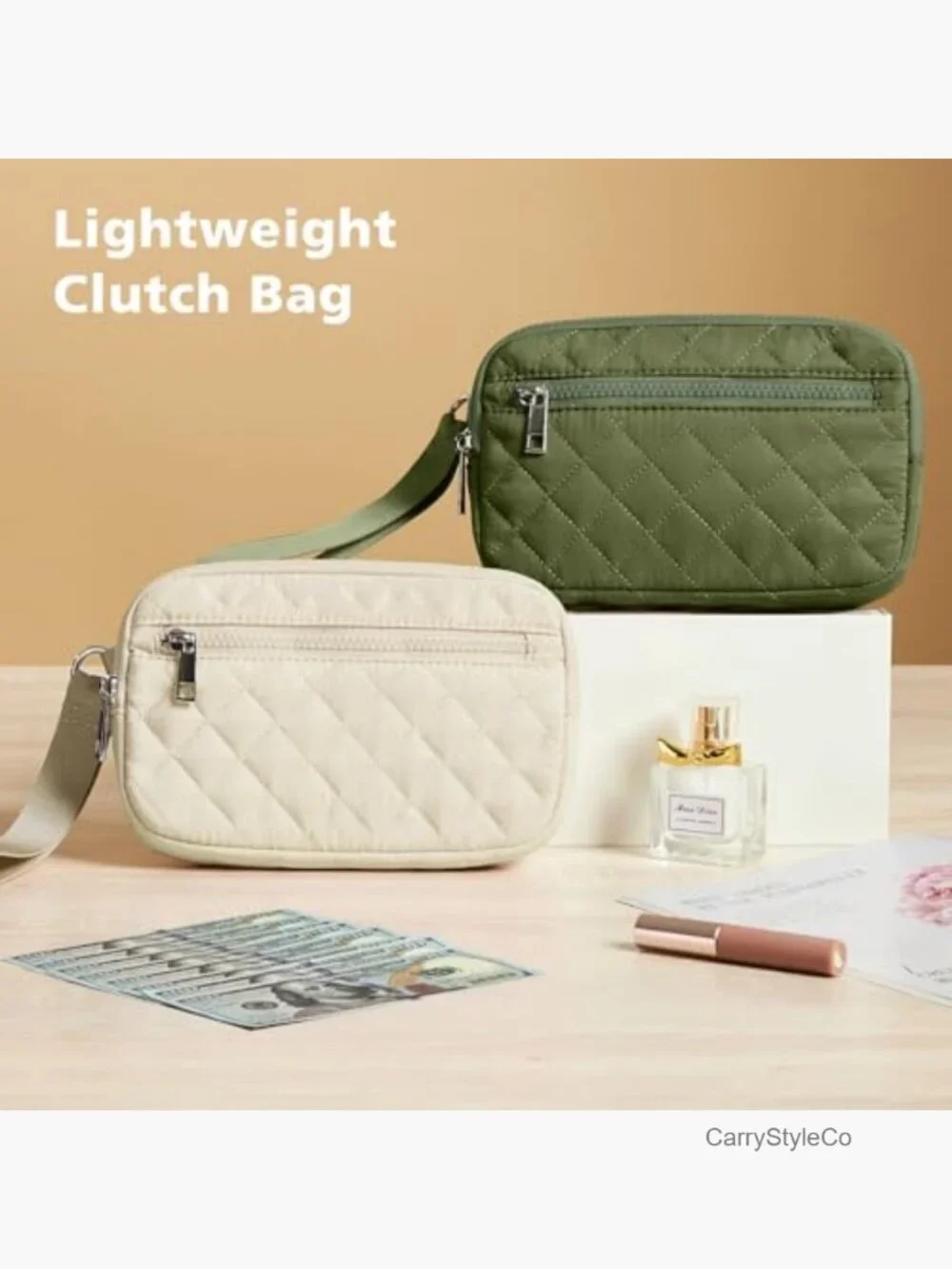 Quilted Nylon Wristlet Wallet RFID 3-Zipper Clutch Card Phone Organizer